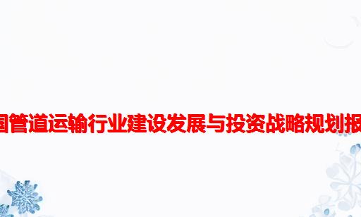 全球及中国管道运输行业建设发展与投资战略规划报告2022版